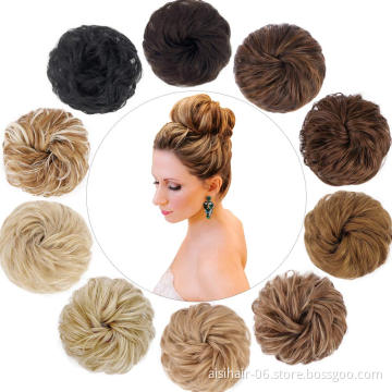 Aisi Beauty Top Quality Wholesale Multi Color Synthetic Curly Messy Donut Chignon Bun Elastic Rope Rubber Band Hair Extension